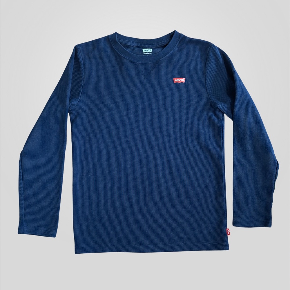 Levi's Kids Navy Blue Long-Sleeve Thermal Tee with Red Logo